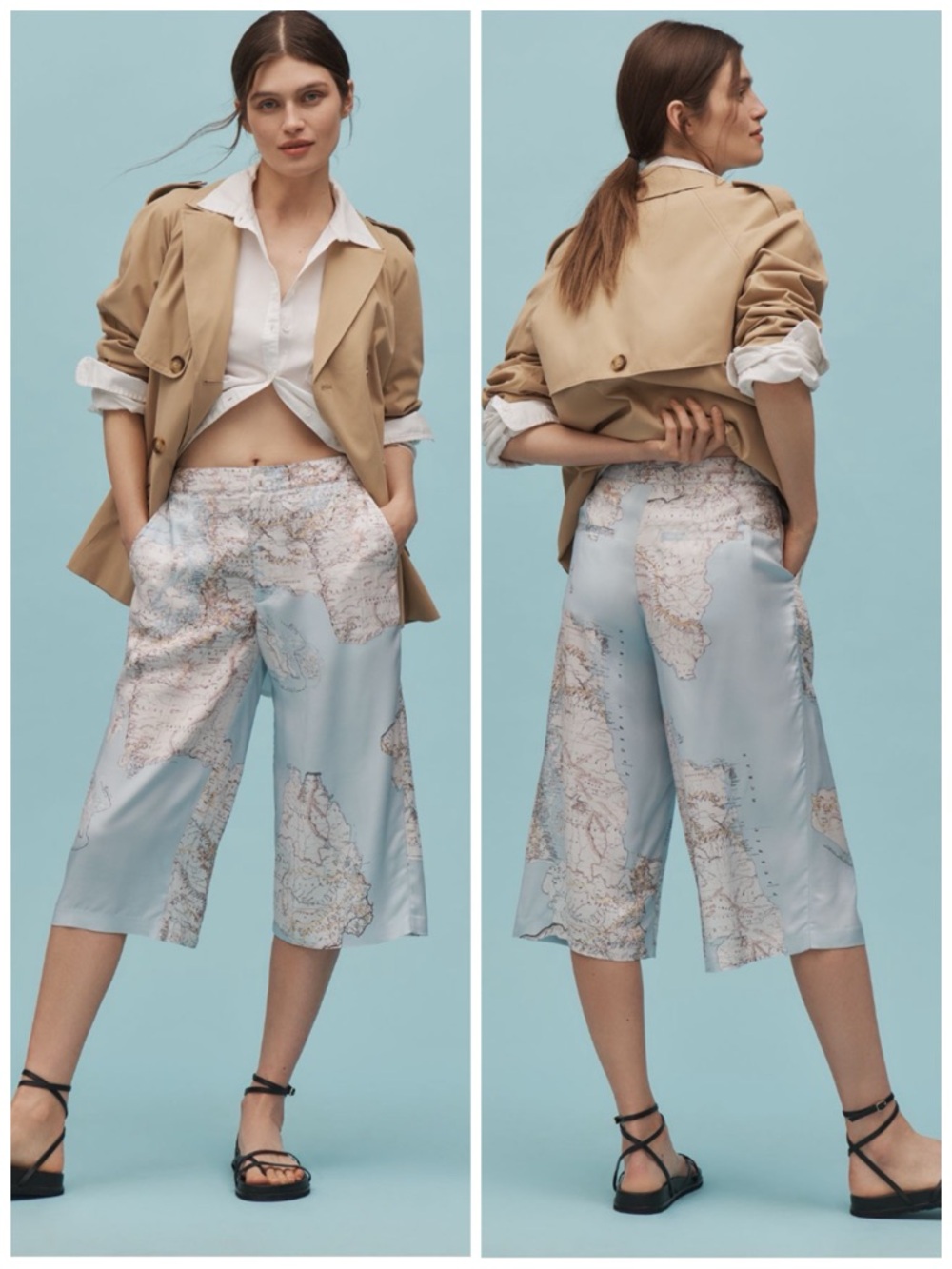 MAEVE‎ by ANTHROPOLOGIE Women’s Size 2 Blue Map Print Draped Gaucho Pants